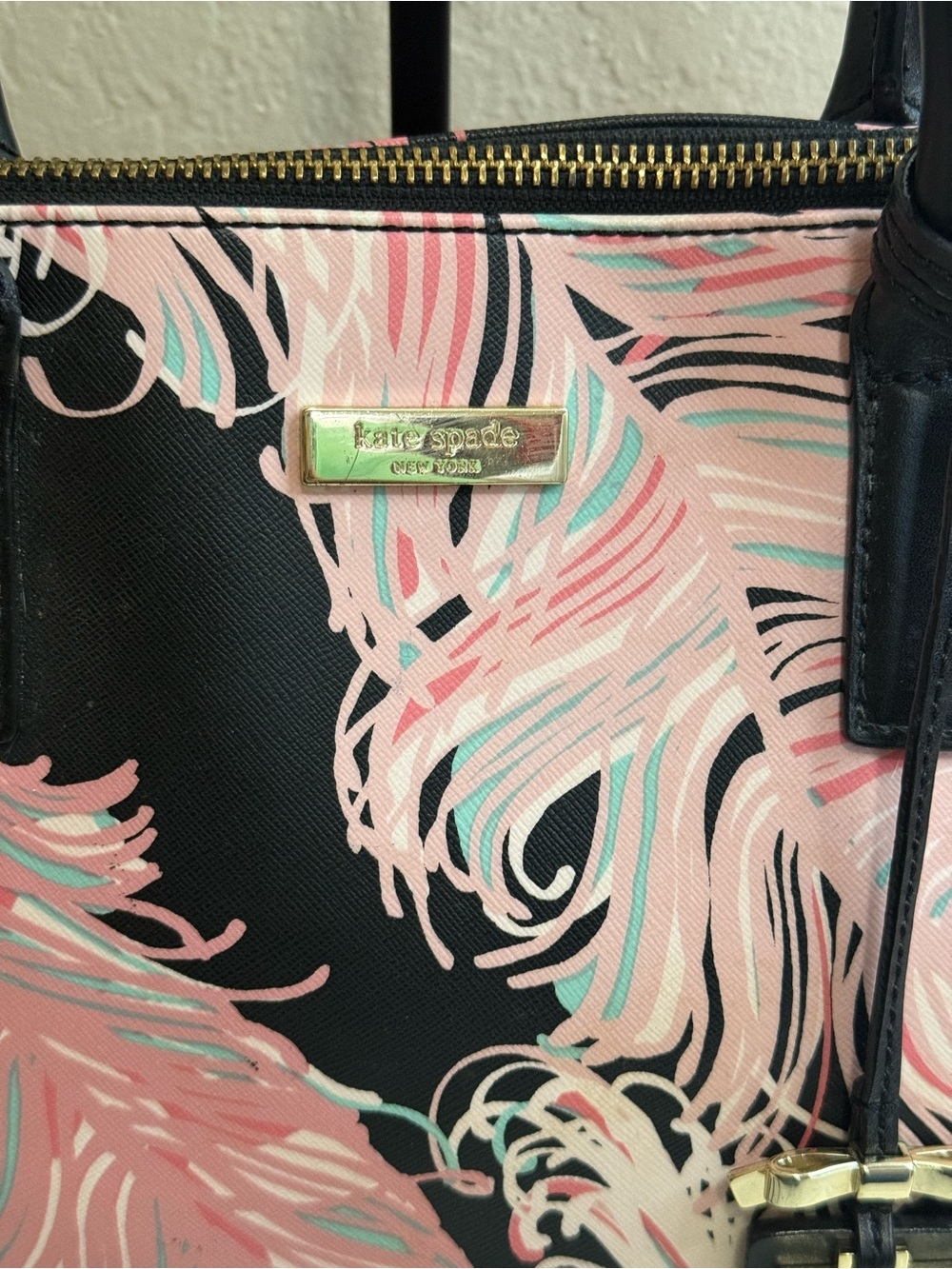 Kate Spade Brightwater Drive Rachelle Flamingo Feather Print Satchel Bag - Picture 5 of 15